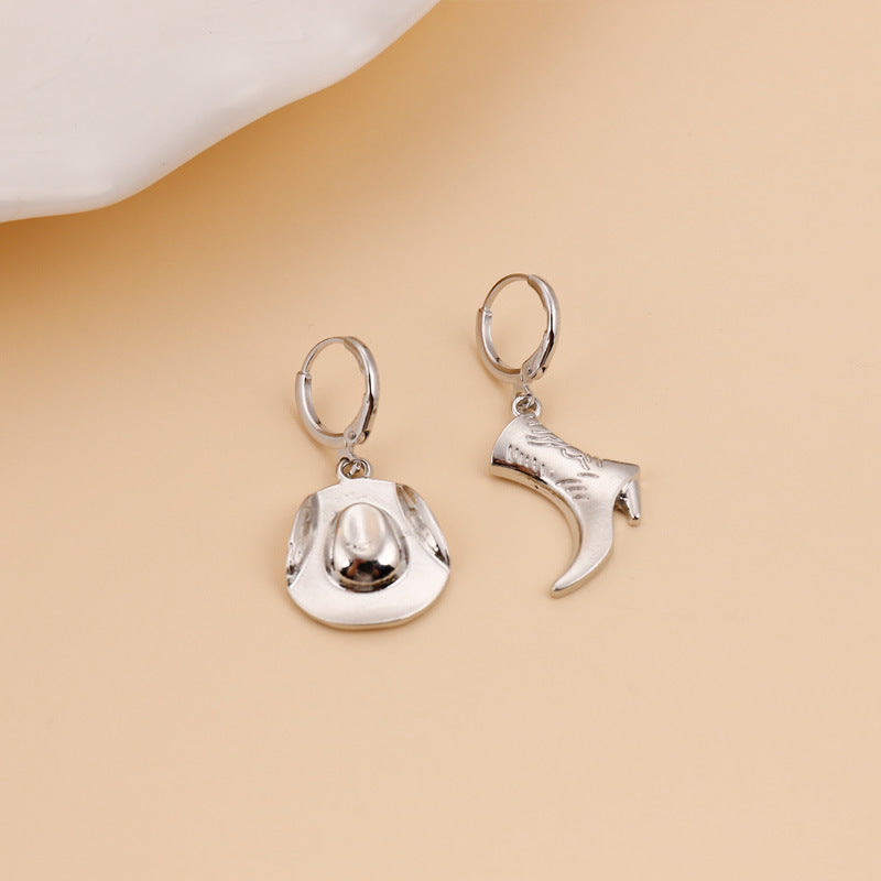 Alloy Cowboy Boot Hat Female Trend Earrings