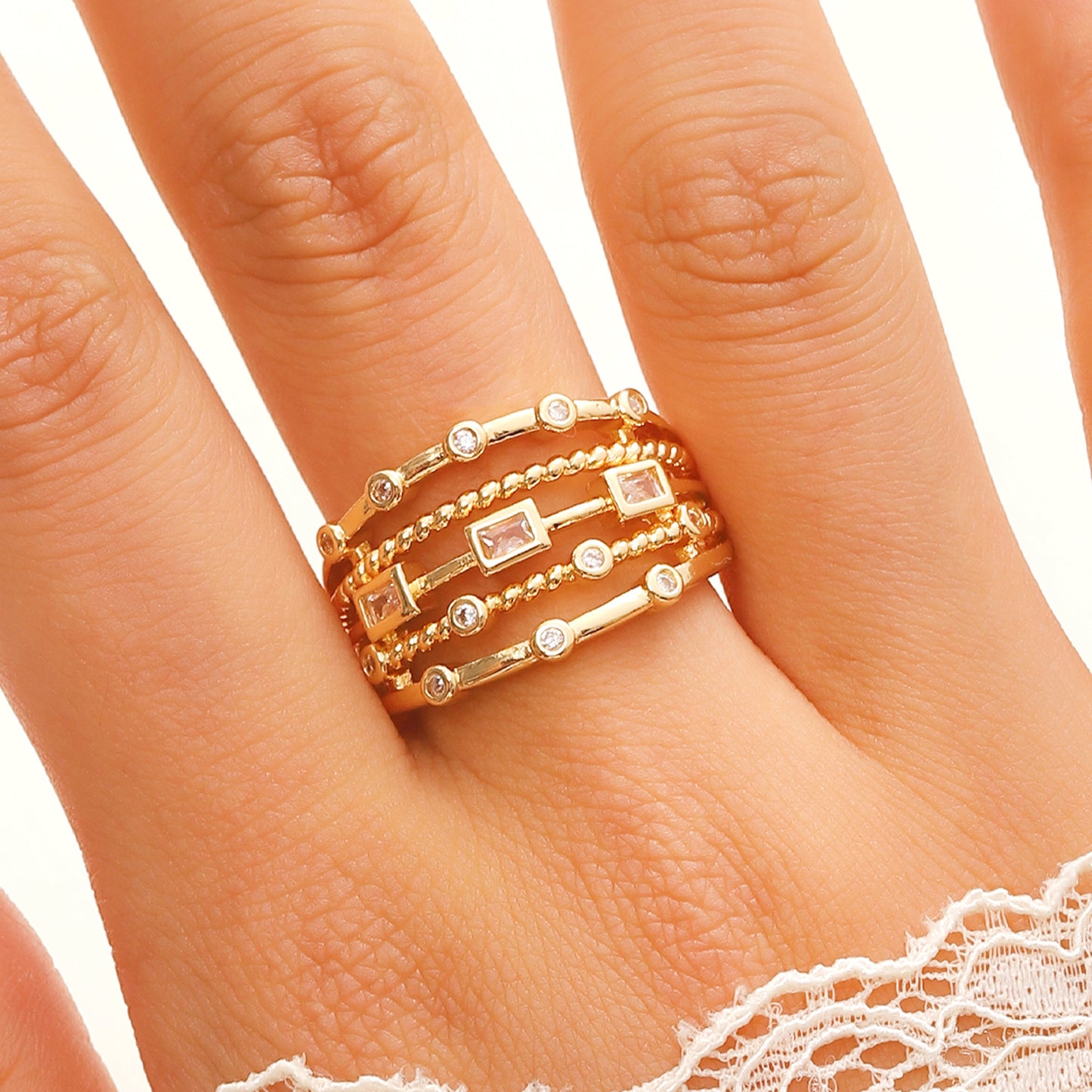 Simple Style Geometric Hollow Gold Plated Ring