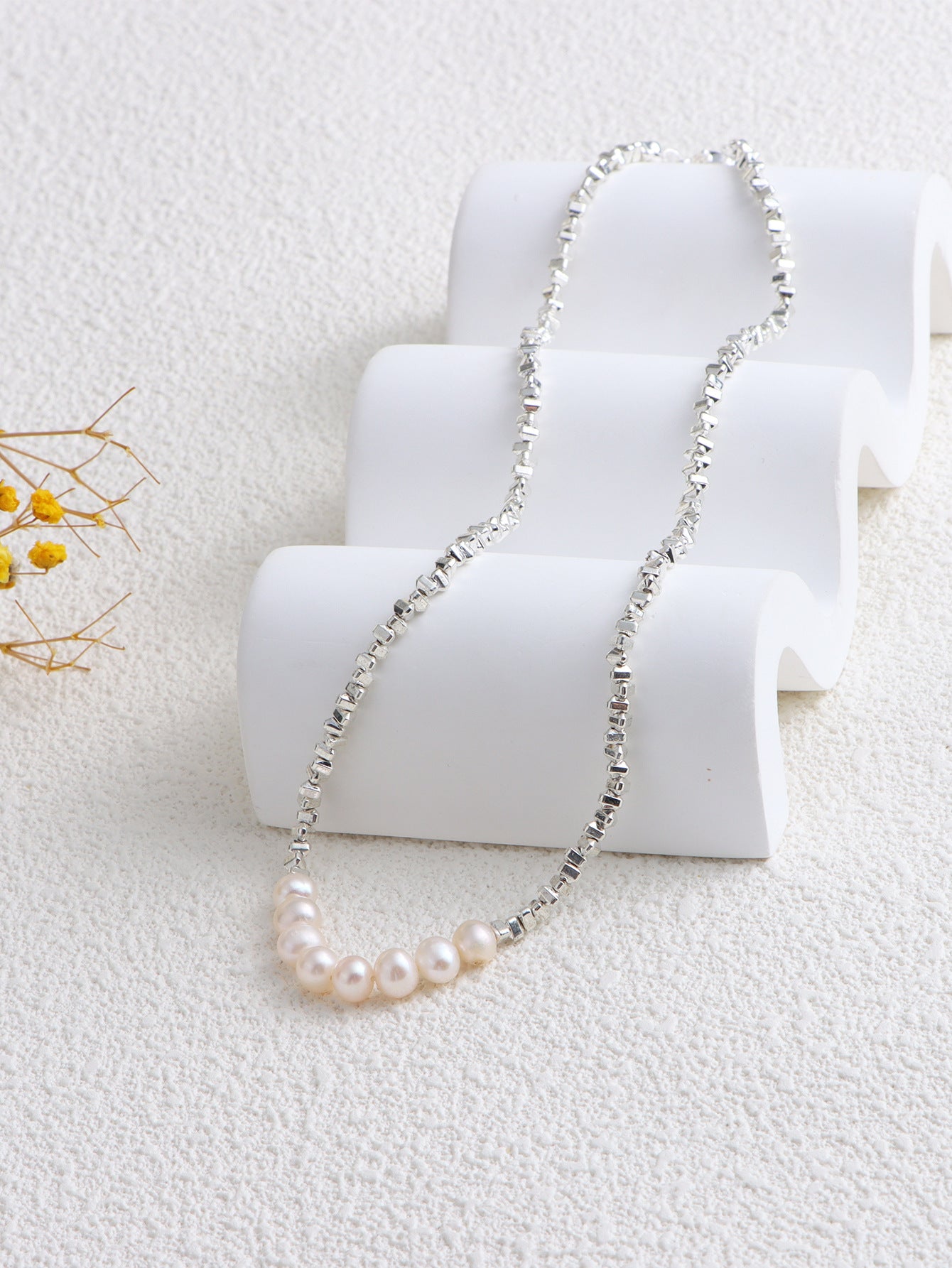 Freshwater Pearl Geometric Irregular Chain Broken Sier Several Necklaces