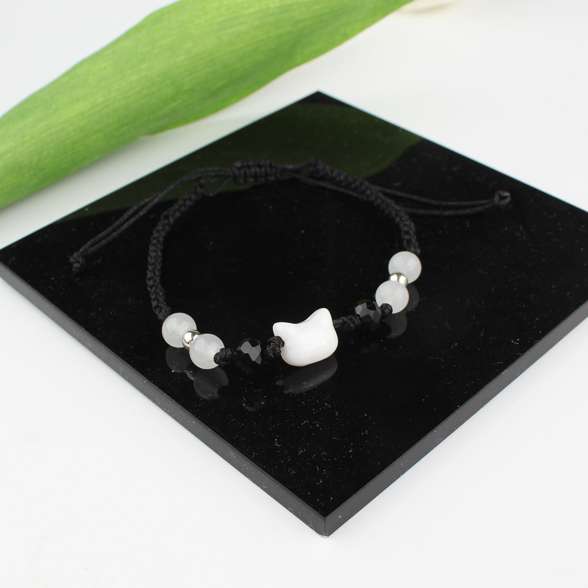 Women's & Men's Cat White Beads String Life Carrying Strap Bracelets