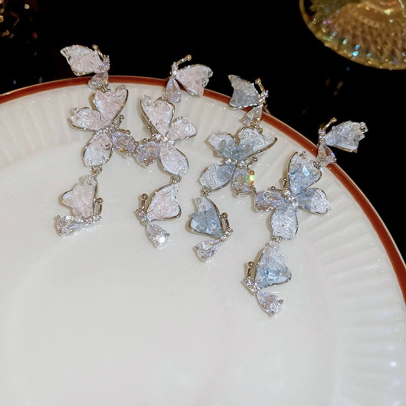 Women's Gradient Crystal Butterfly Niche Design Gentle Fairy Long Earrings