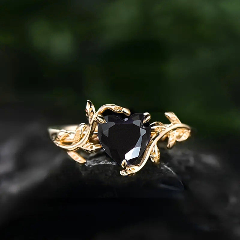 Shi Sweet Cool Wind Thorn Black Heart Female Leaves Rings