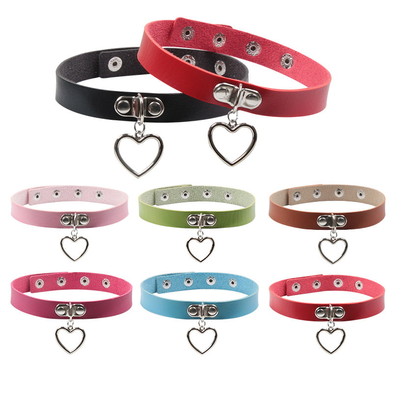 Soft Leather Love Heart Shaped Female Neckband Clavicle Necklaces