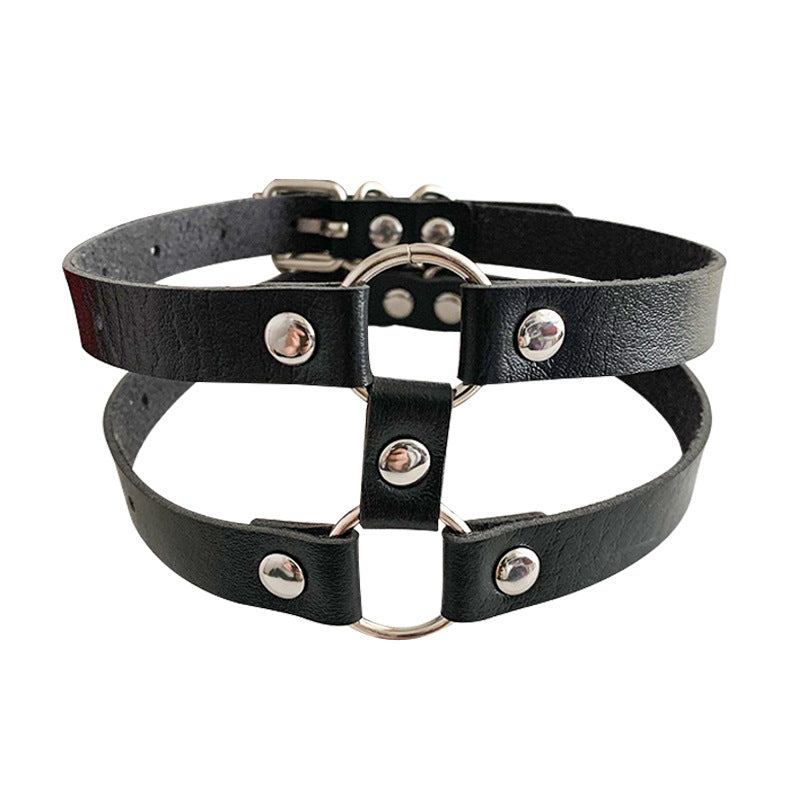 Mirror Gothic Style Leather Double Row Circle Simple Necklaces