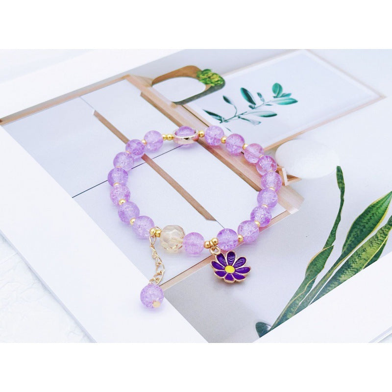 Camellia Little Daisy Crystal Girlfriends Color Glass Chipping Bracelet