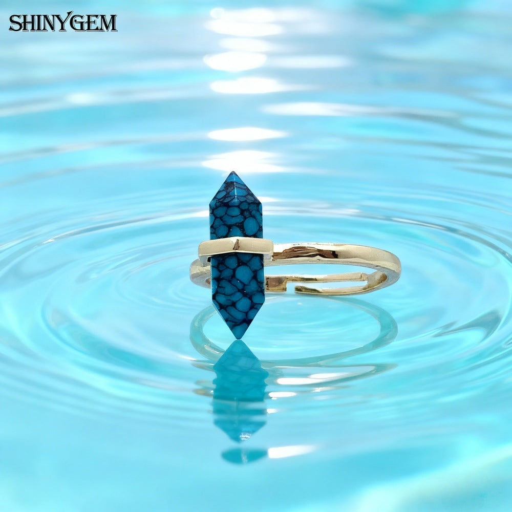 Women's Crystal Column High-grade Double-pointed Hexagonal Prism Ring