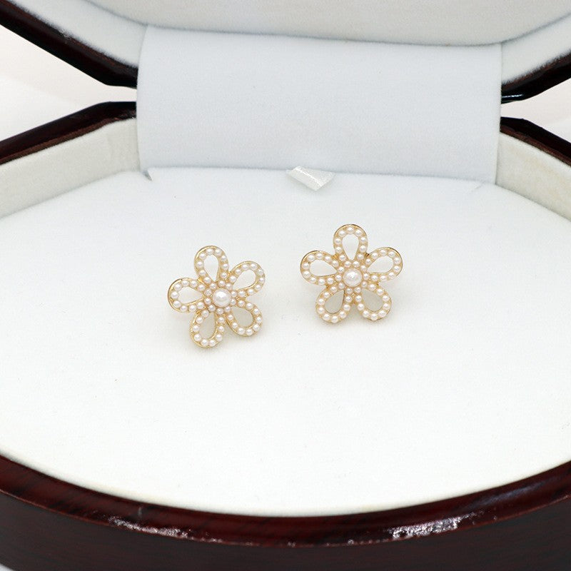 Summer Stylish Flower Sier Pin Sweet High Sense Design Petal Earrings
