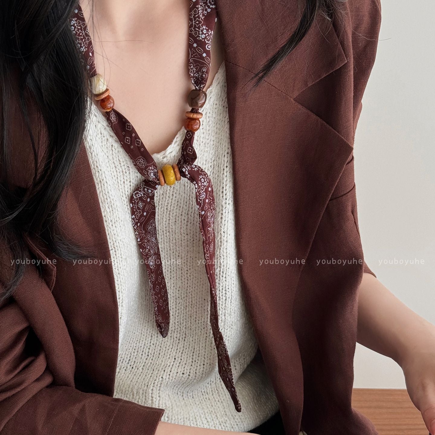 Color Green Shivering Scarf Female Niche Pull-out Long Sweater Chain Necklace