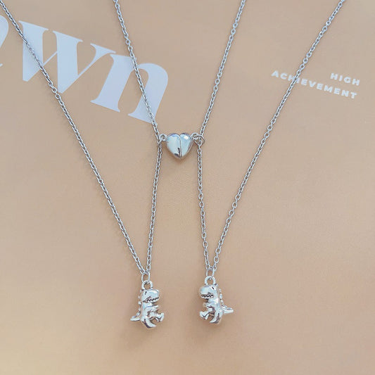 Women's & Men's Design Alloy Dinosaur Love Magnetic Snap Suction Couple One Necklace