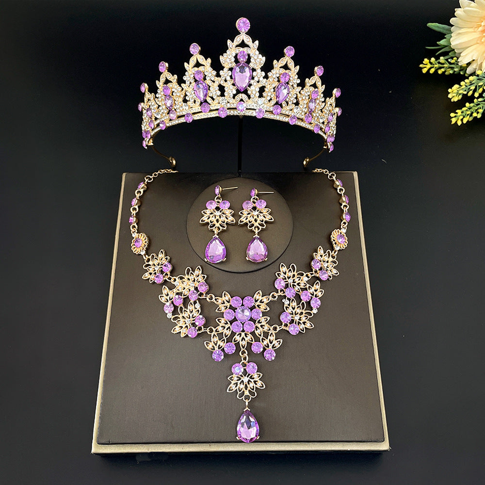 Bridal Headdress Crown Three-piece Wedding Rhinestone Jewelry Set