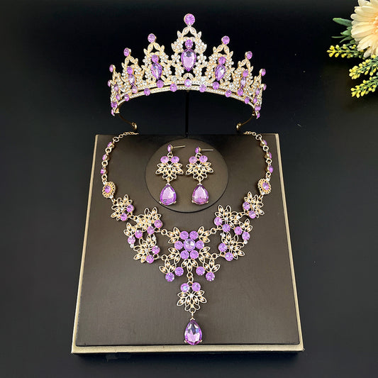 Bridal Headdress Crown Three-piece Wedding Rhinestone Jewelry Set