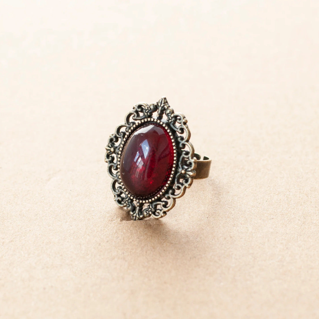 Gothic Black Agate Gem Adjustable Shank Colorful Style Medieval Lace Rings