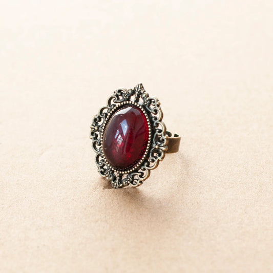 Gothic Black Agate Gem Adjustable Shank Colorful Style Medieval Lace Rings