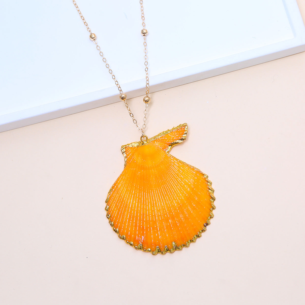Ball Bead Chain Natural Shell Electroplated Necklace
