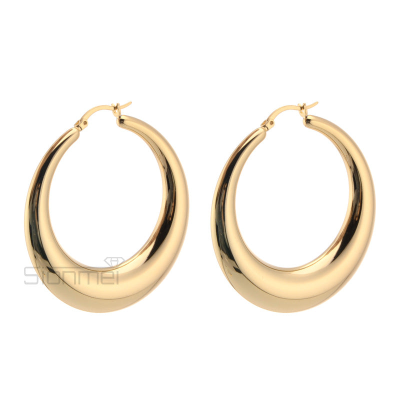 Big Ear Stylish Glossy Crescent-shaped Large Tube Hollow Earrings