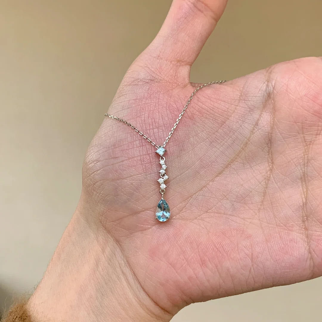 Tassel Star Falling Blue Tears Rhinestone Water Drop Necklace