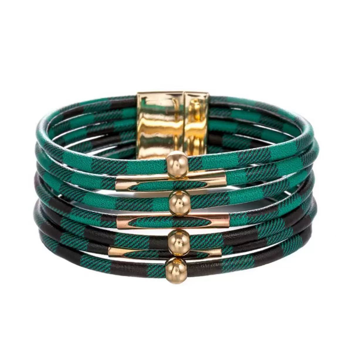 Print Magnetic Buckle Leather String Beads Rope Bracelets