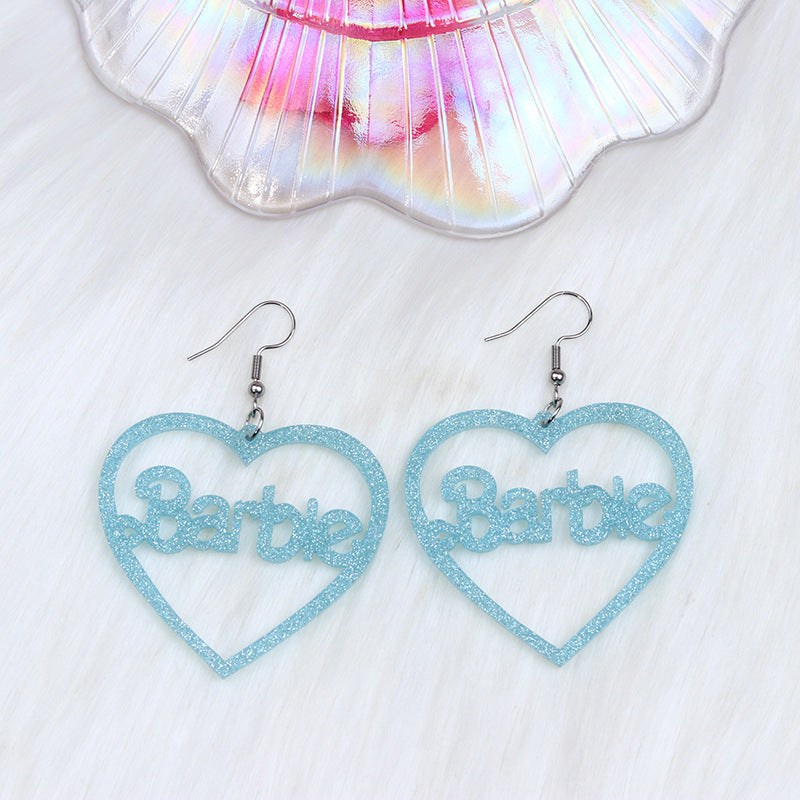 Day Hollowed Heart Shape Barbie Pink Earrings