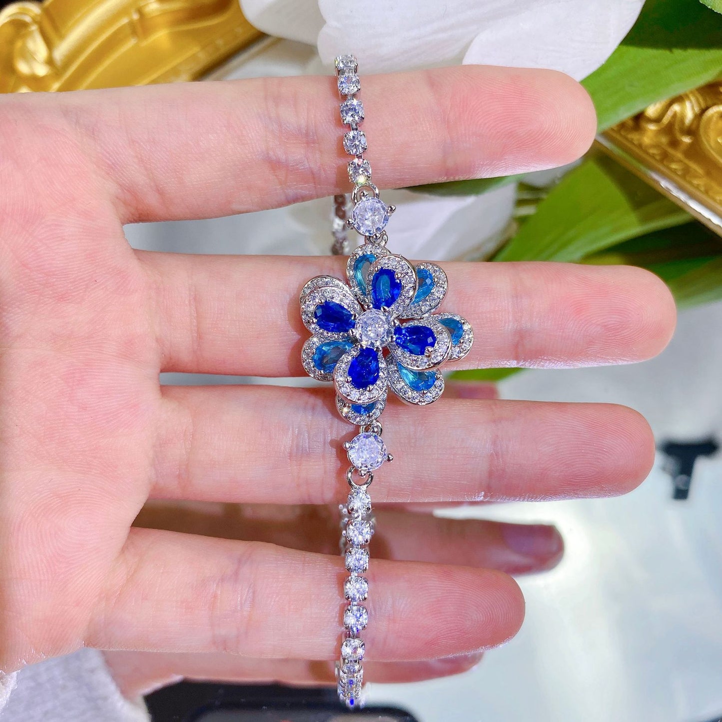 Live Broadcast Elegant Color Zircon Flower Simple Three-dimensional Camellia Jewelry Set