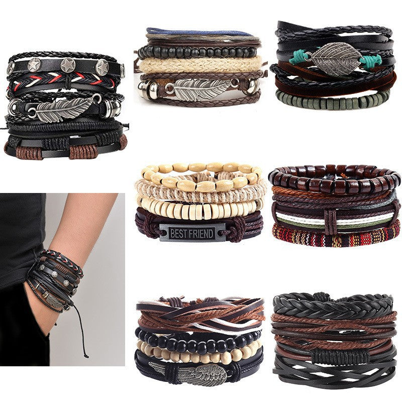 Woven Combination Vintage Alloy Leaves Bead Bracelets