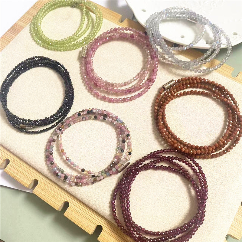 Pink Tourmaline Garnet Faceted Olive Lime Blue Moonlight Long Bracelet