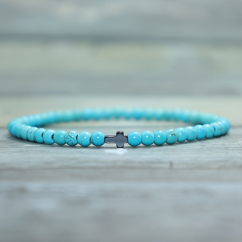 Haematite Cross Volcanic Rock Red Turquoise Bracelets