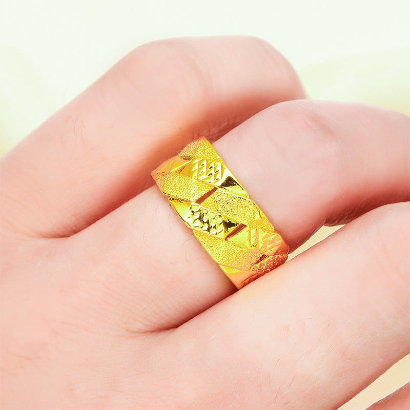 Men's Vietnam Placer Gold Jewellery Rhombus Building Ring