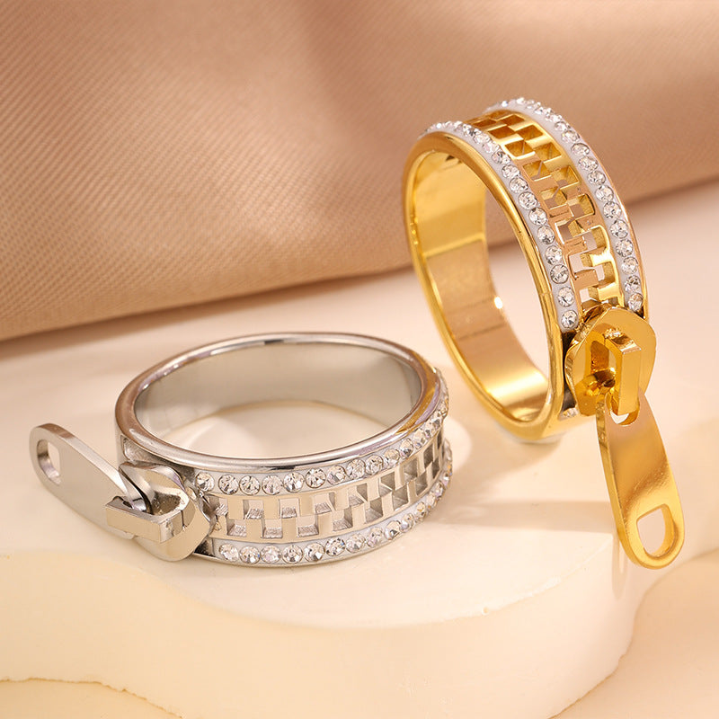 Titanium Steel Design Zipper Light Luxury Versatile Ring