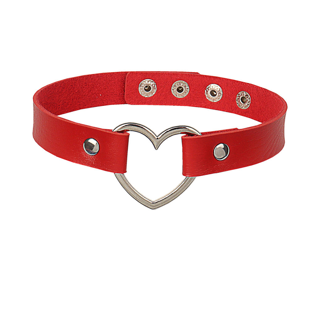Gothic Leather Love Choker Retro Four Button Collar