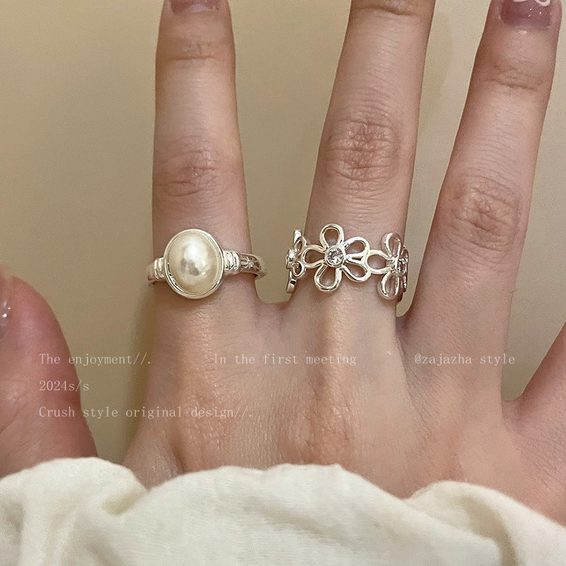 Women's Flower Open Light Luxury High-grade Exaggerated Girlfriends Index Finger Ring
