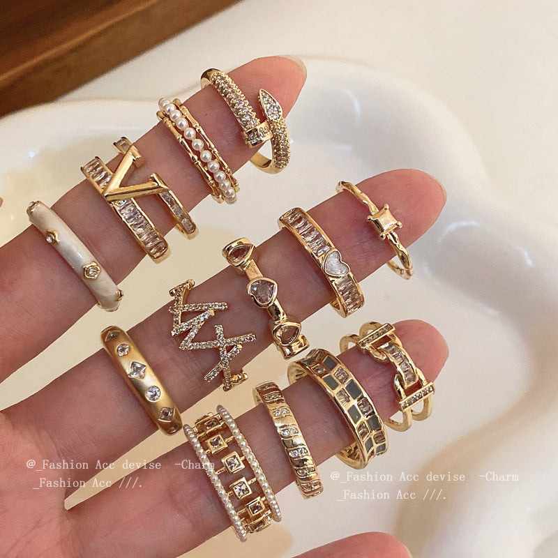 Gold-plated Zircon Geometric Open Korean Style Rings