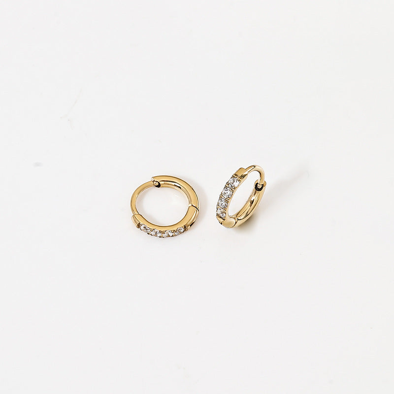 High Quality Carved Stainless Steel Studded With Zircon Titanium Earrings