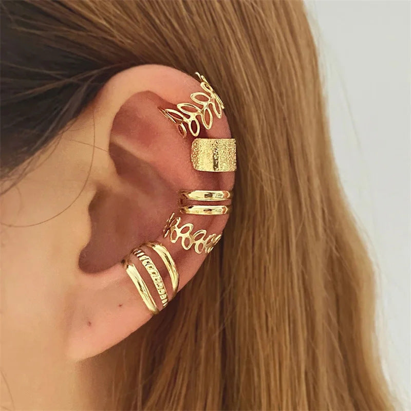 Rhinestone Butterfly Hollow Cartilage Fashion Star Moon Integrated Chain Ear Stud Earrings