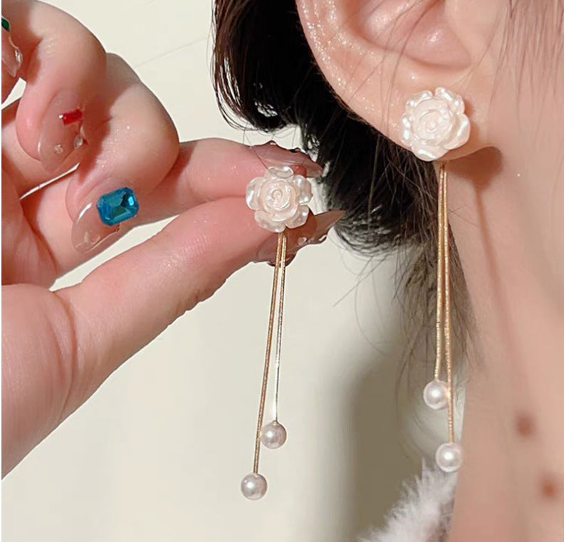 Women's Camellia Tassel For Design Premium Light Stud Earrings