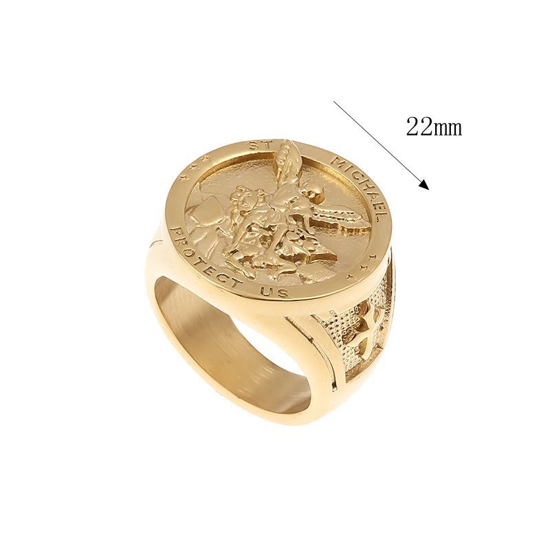 Men's Hip Hop Titanium Steel Gold-plated Archangel St. Rings