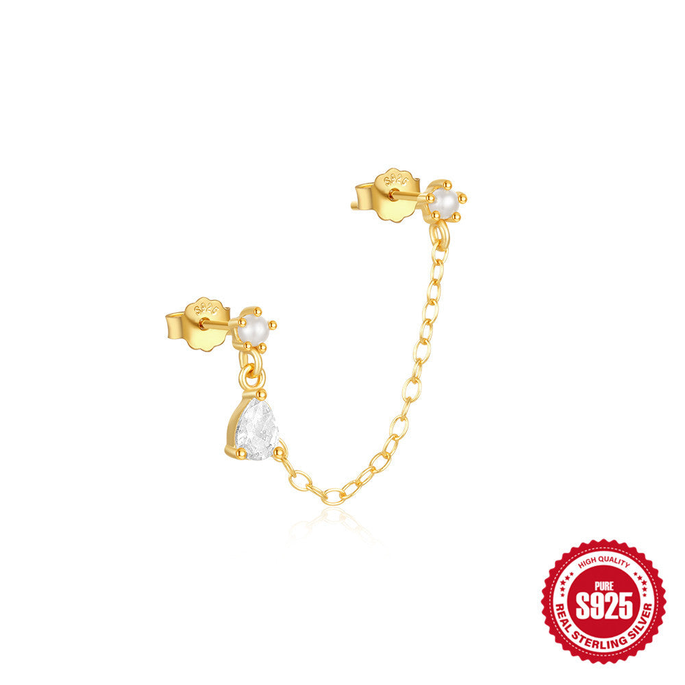Star Tassel Moon Shape Studded With Water Drop Zircon Earrings