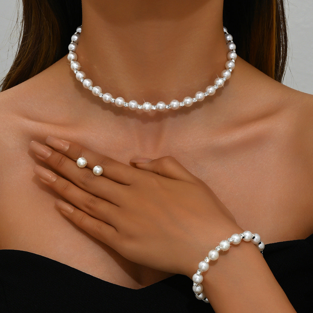 Creative Classic Pearl Collar Bridal Faux Jewelry Set