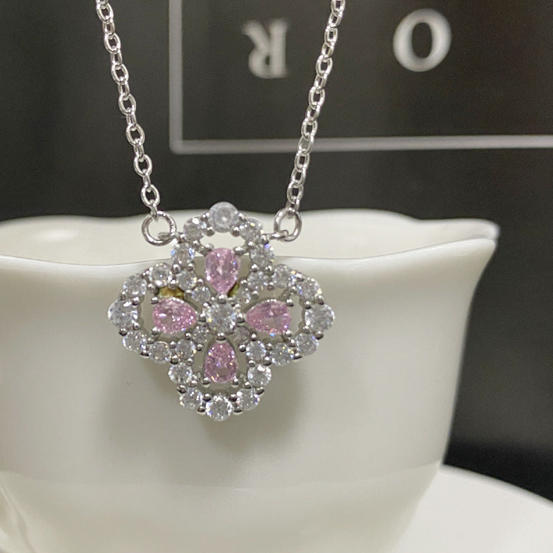Women's Classic Rainbow Four Leaf Clover Ear Simple Plated Bright Zirconium Jewelry Set