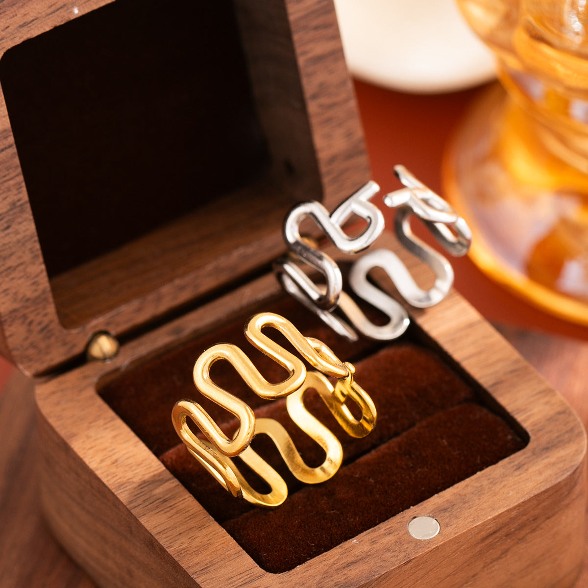 Irregular Stainless Steel Open U-shaped Wave Ring