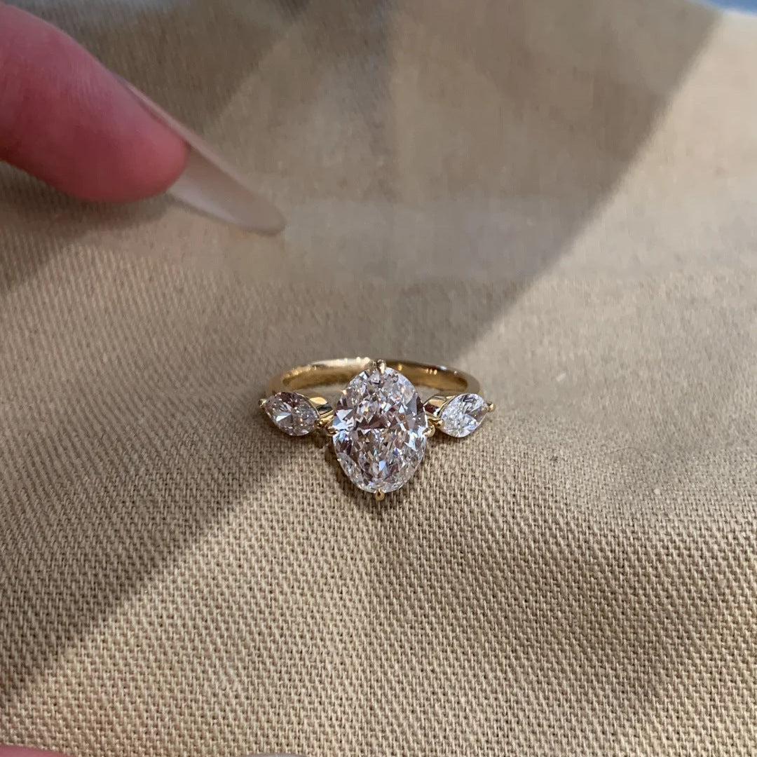 Women's Big Diamond Light Luxury Twin Golden Ring