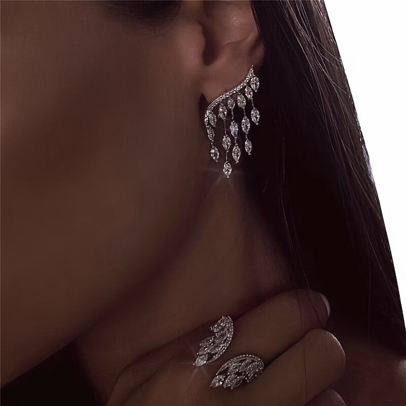 Luxury Full Diamond Rhinestone Angel Wings Water Stud Earrings
