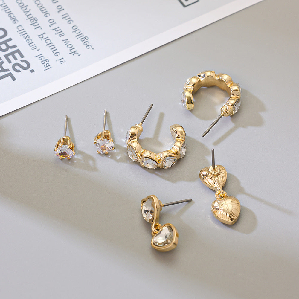 Temperament Earings Shaped Love Micro Inlaid Stud Earrings