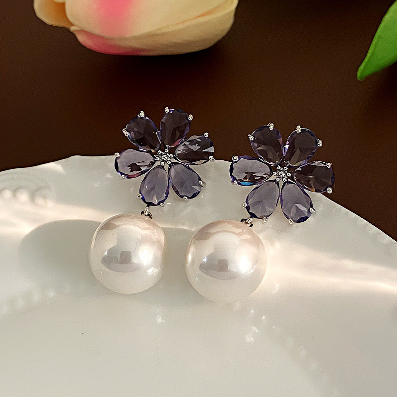 Women's Sier Needle Flower Color Zircon Mori Sweet Fashion Earrings