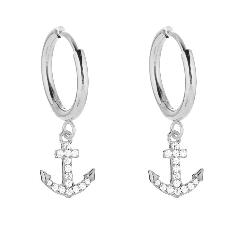 Fashion Stainless Steel Full Zircon Shell Starfish High Sense Refined Earrings