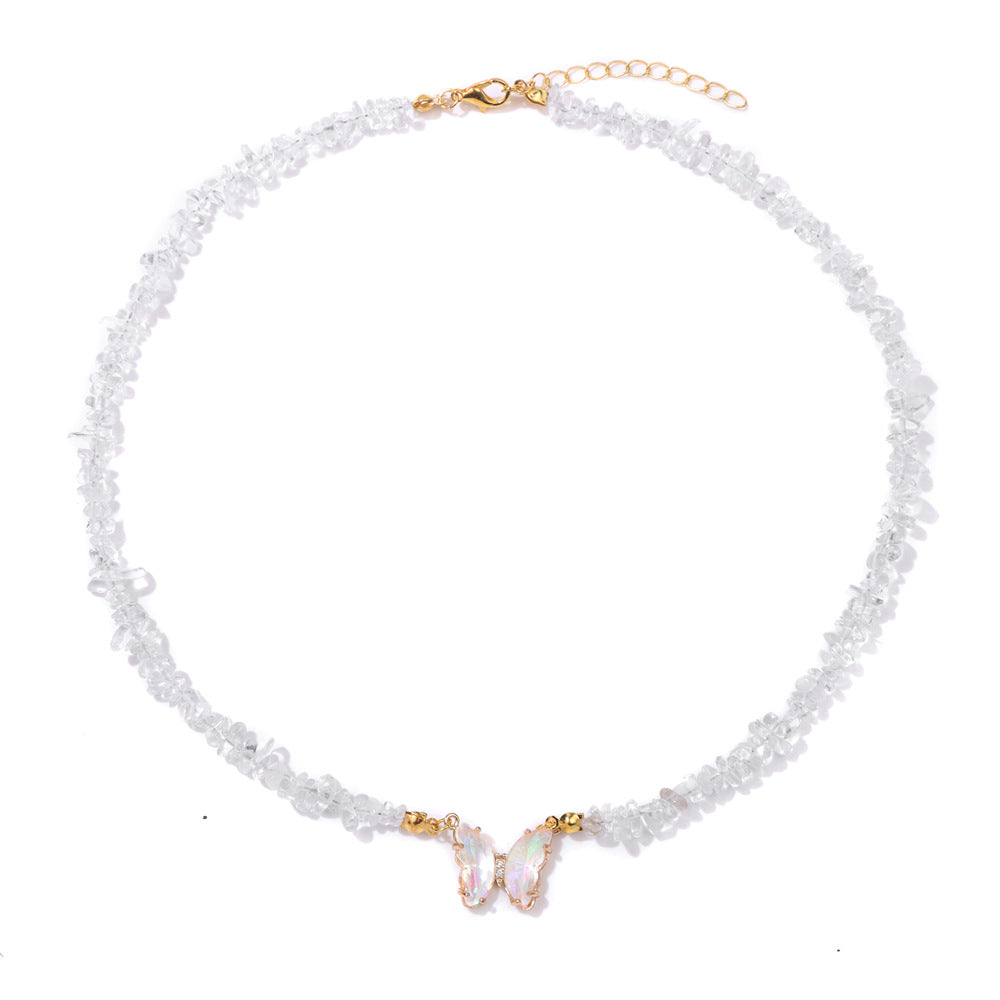 Women's Stone Gravel Beads Simple Butterfly Gem Necklaces