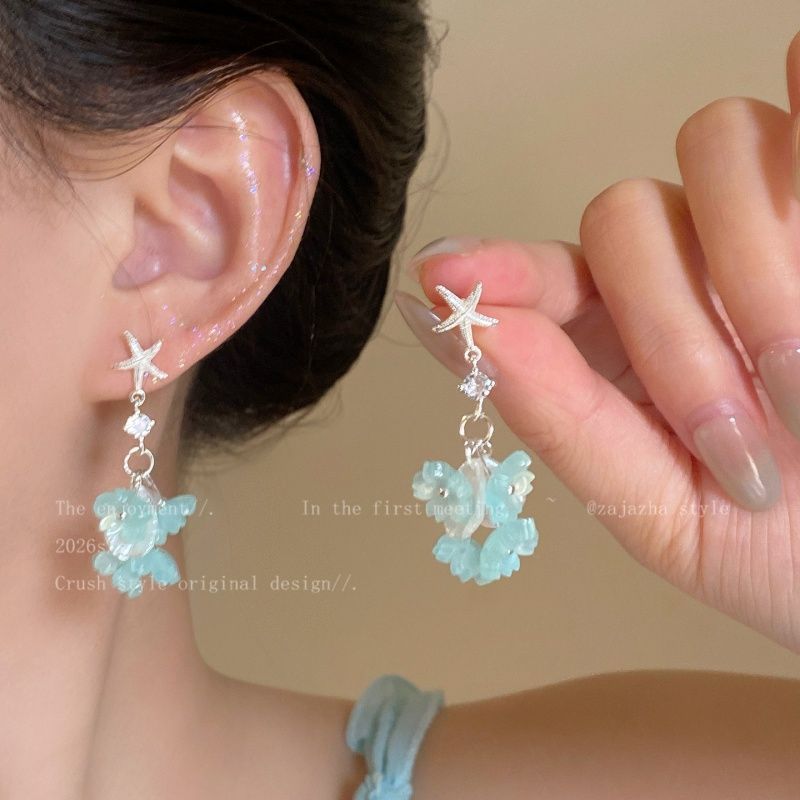 Star Flower Colorful Starfish Female Vacation Style Super Nice Unique Stud Earrings