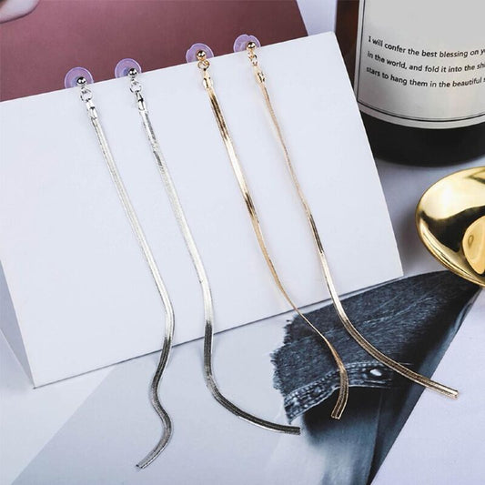 Women's Sier Pin Elegant Simple Metal Thin Chain Temperament Long Stud Earrings