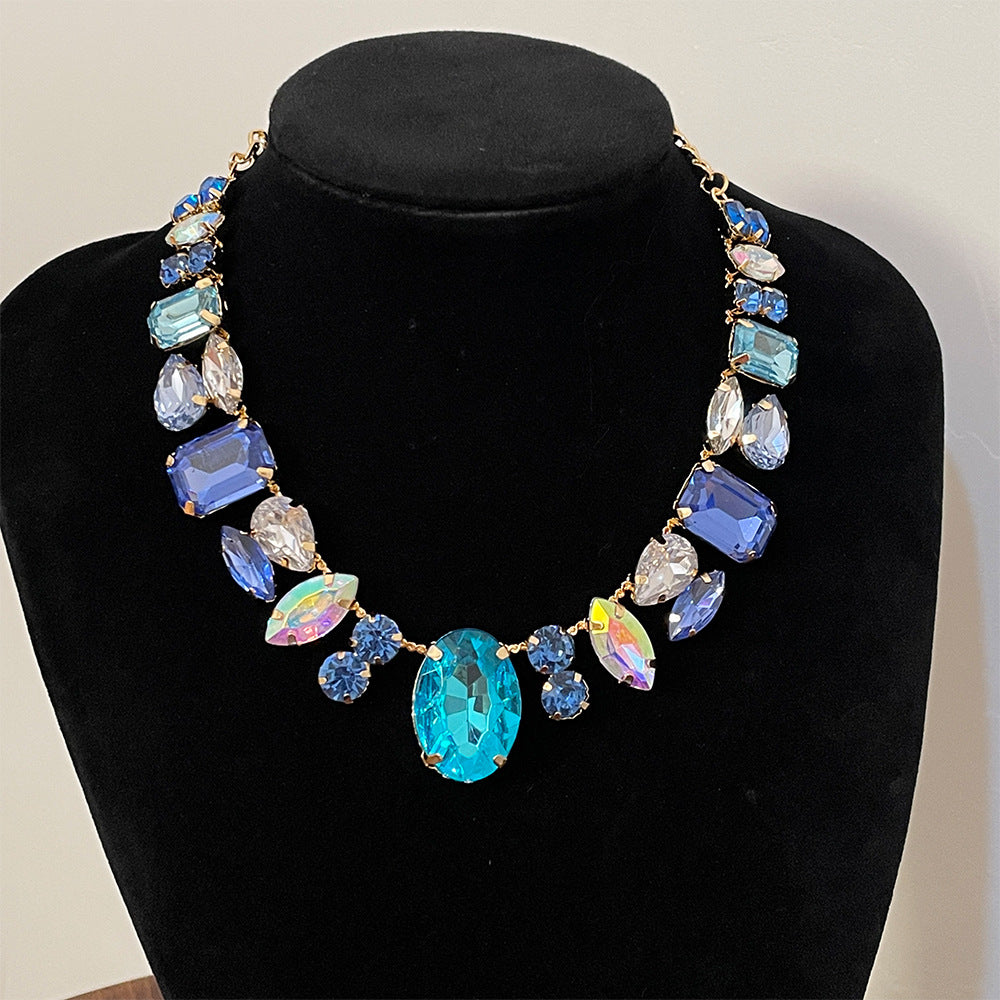 Women's Full Diamond Colorful Gem Fashion Banquet Super Necklaces