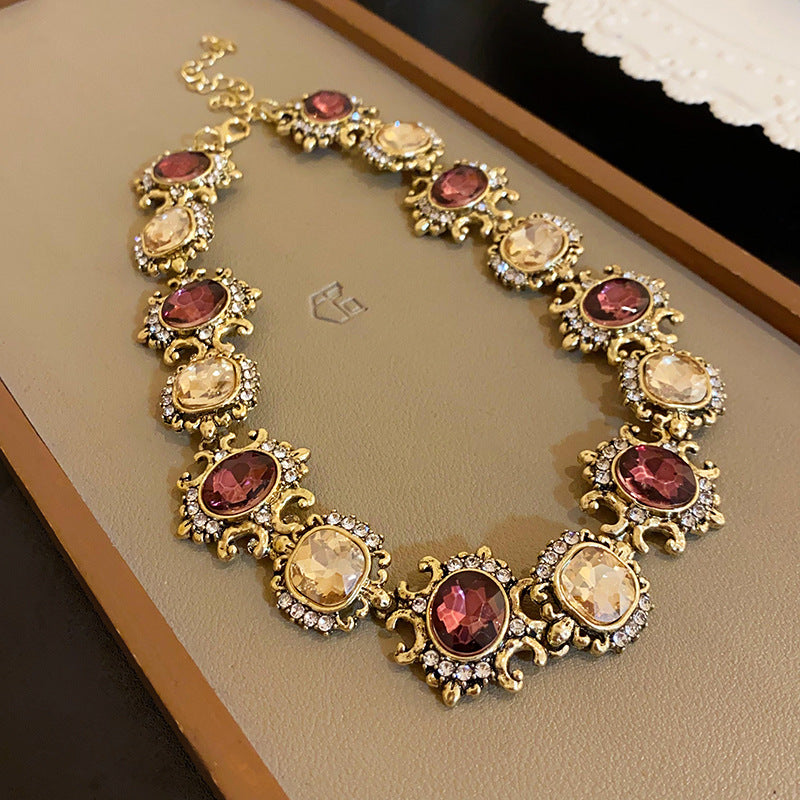 Square Stitching Palace Style Exquisite Clavicle Chain Middle Necklaces