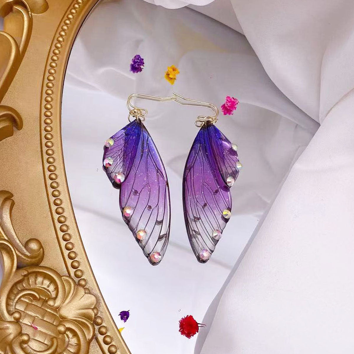 Women's Sier Cicada Wings Ear Hook Butterfly Temperamental Fairy Long Eardrop Earrings